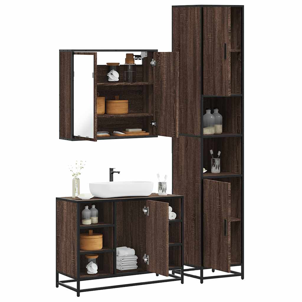 Vetonek Set de muebles baño 3 pzas madera contrachapada roble marrón