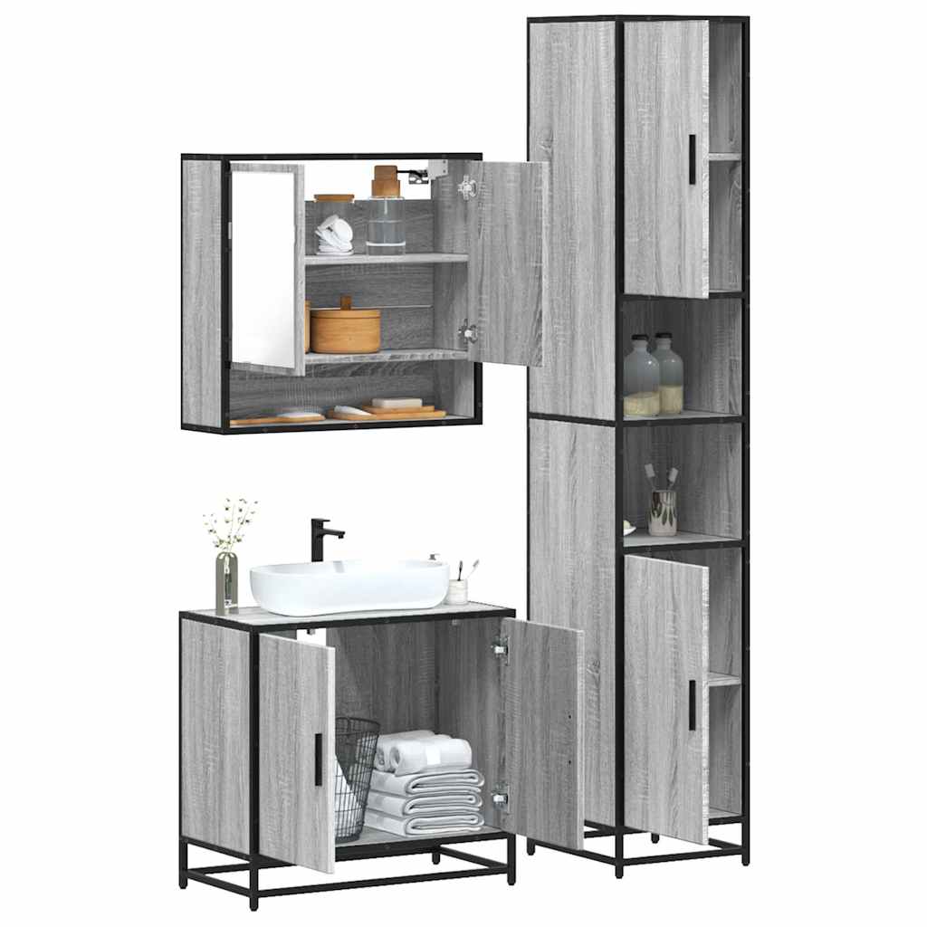 Vetonek Set de muebles de baño 3 pzas madera contrachapada gris sonoma