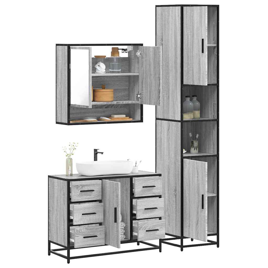 Vetonek Set de muebles de baño 3 pzas madera contrachapada gris sonoma