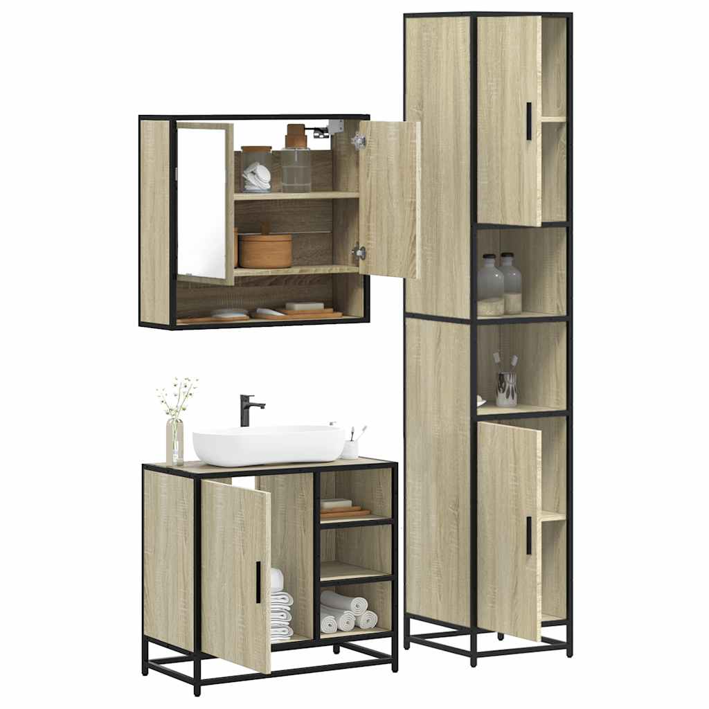 Vetonek Set de muebles de baño 3 pzas madera contrachapada roble Sonoma