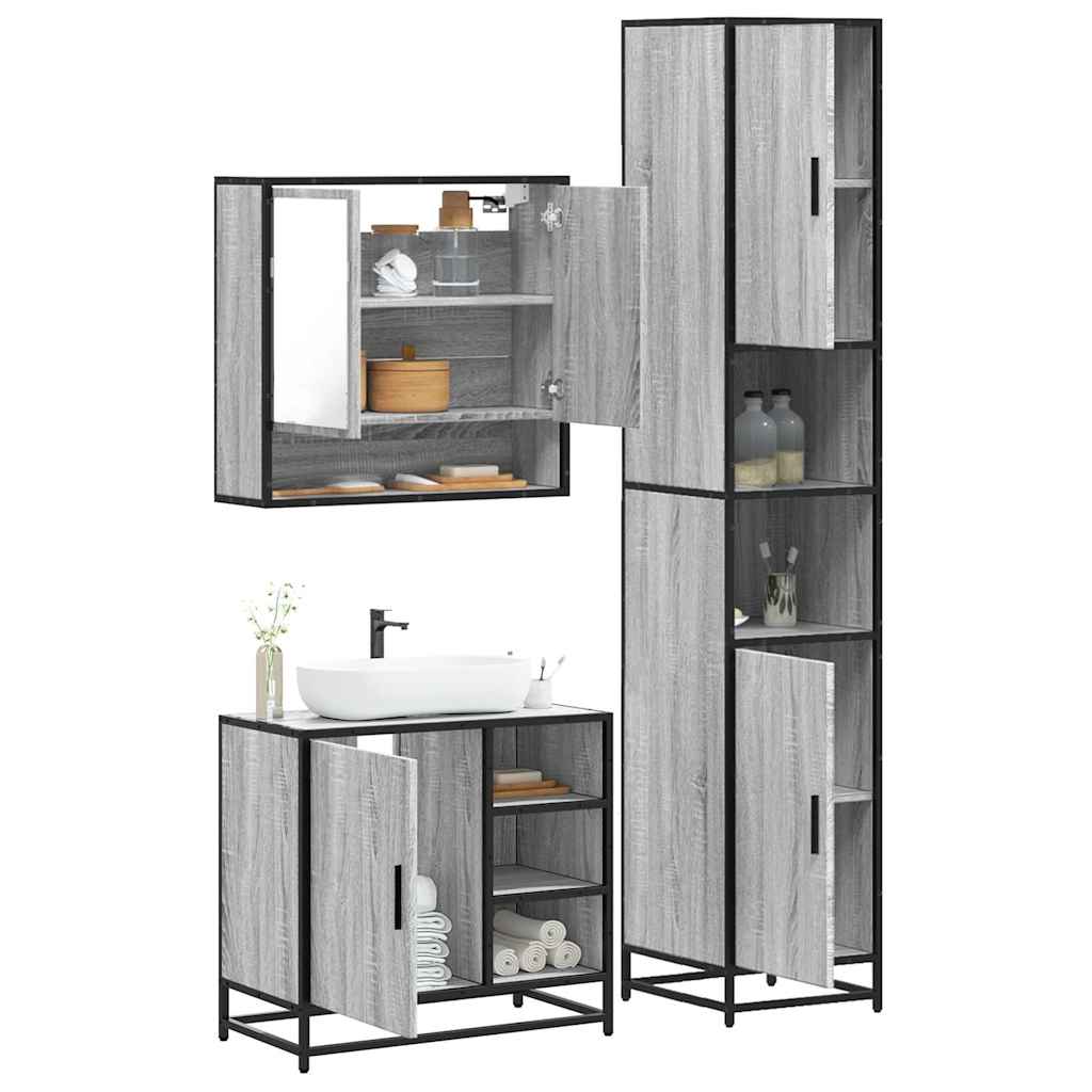 Vetonek Set de muebles de baño 3 pzas madera contrachapada gris sonoma