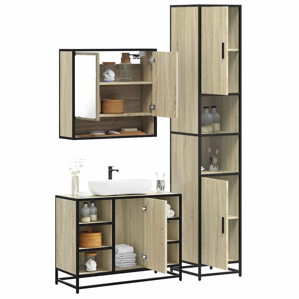 Vetonek Set de muebles de baño 3 pzas madera contrachapada roble Sonoma