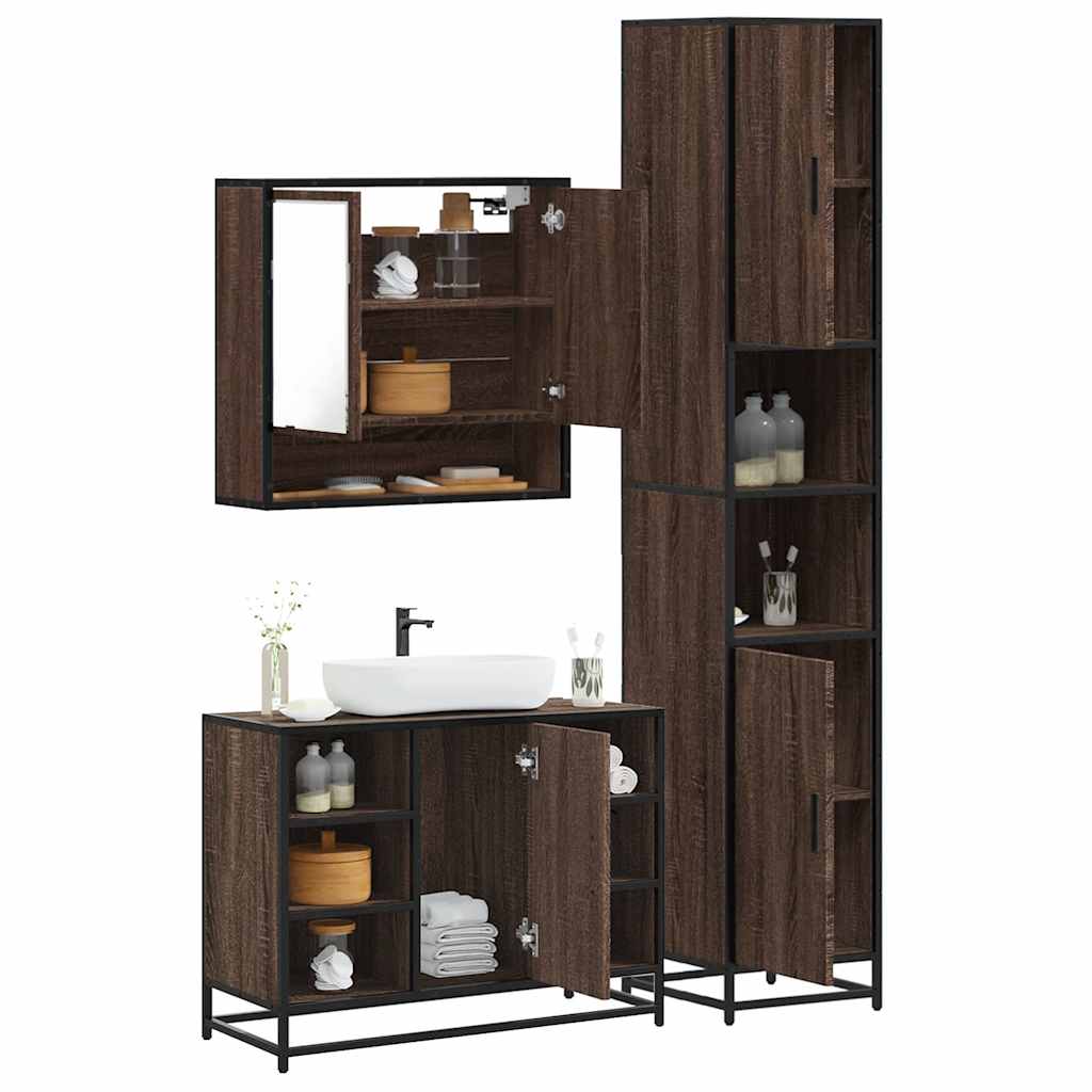 Vetonek Set de muebles baño 3 pzas madera contrachapada roble marrón