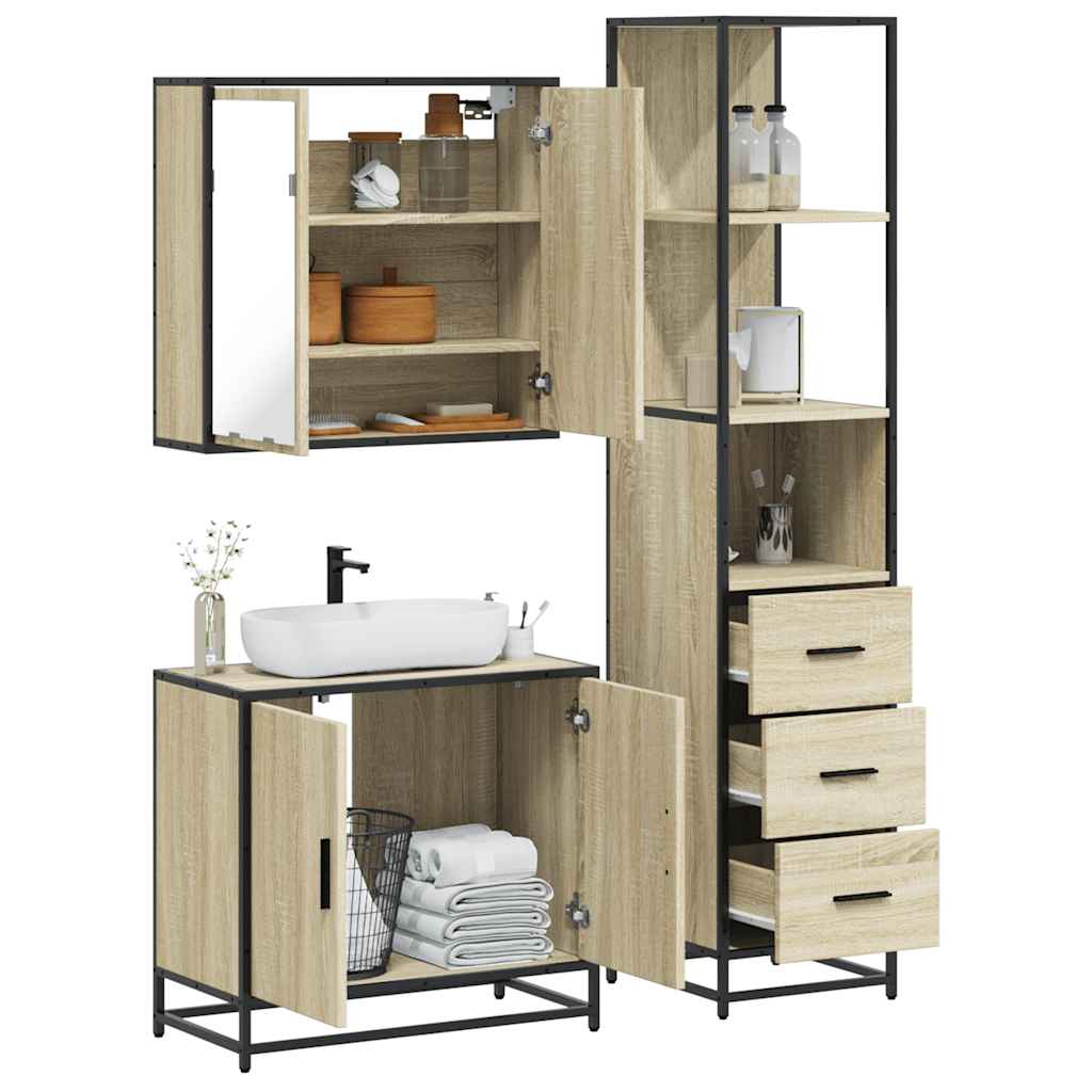 Vetonek Set de muebles de baño 3 pzas madera contrachapada roble Sonoma