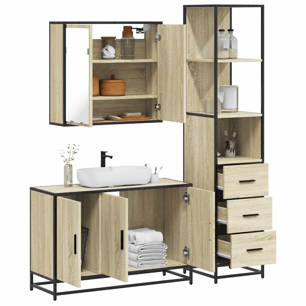 Vetonek Set de muebles de baño 3 pzas madera contrachapada roble Sonoma