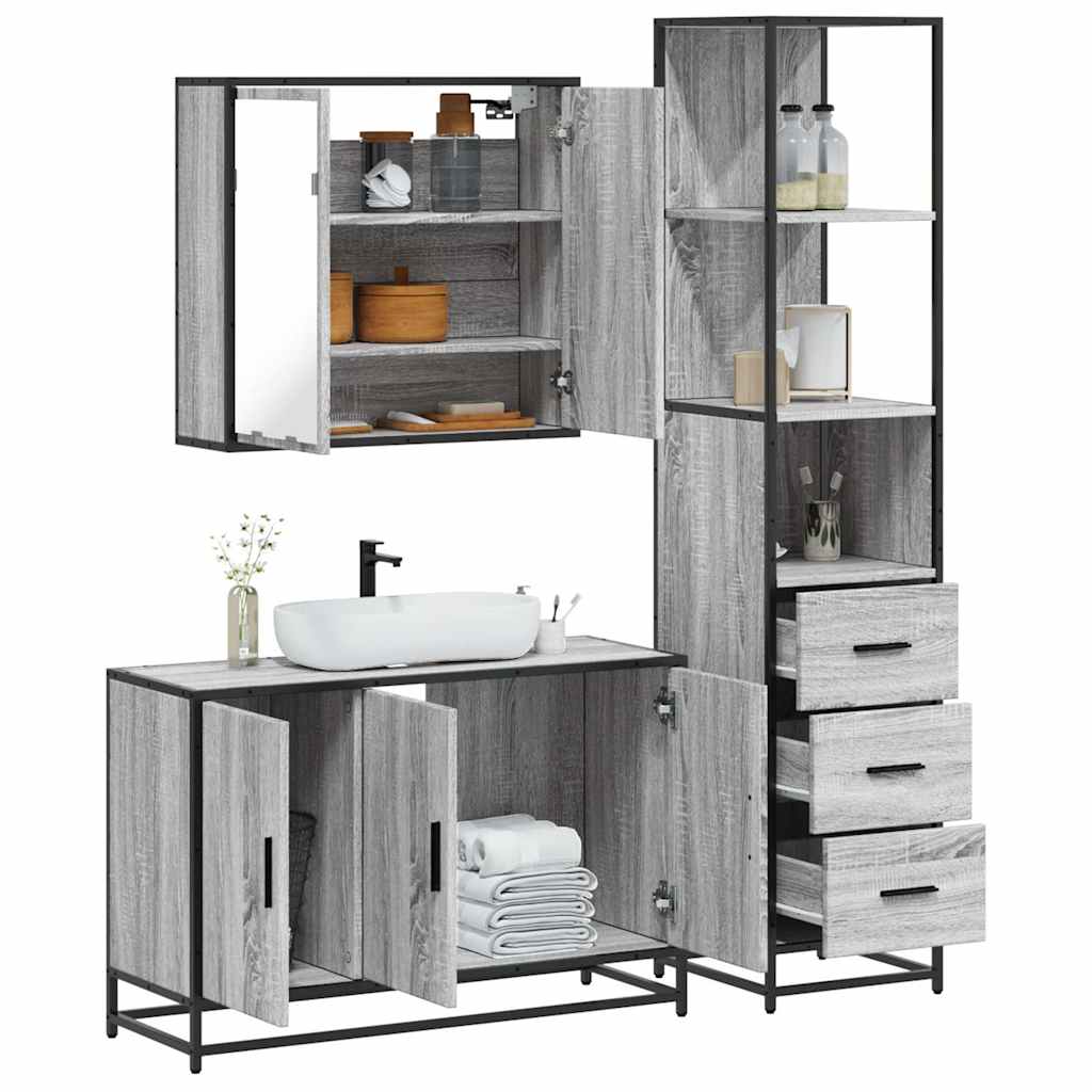 Vetonek Set de muebles de baño 3 pzas madera contrachapada gris sonoma