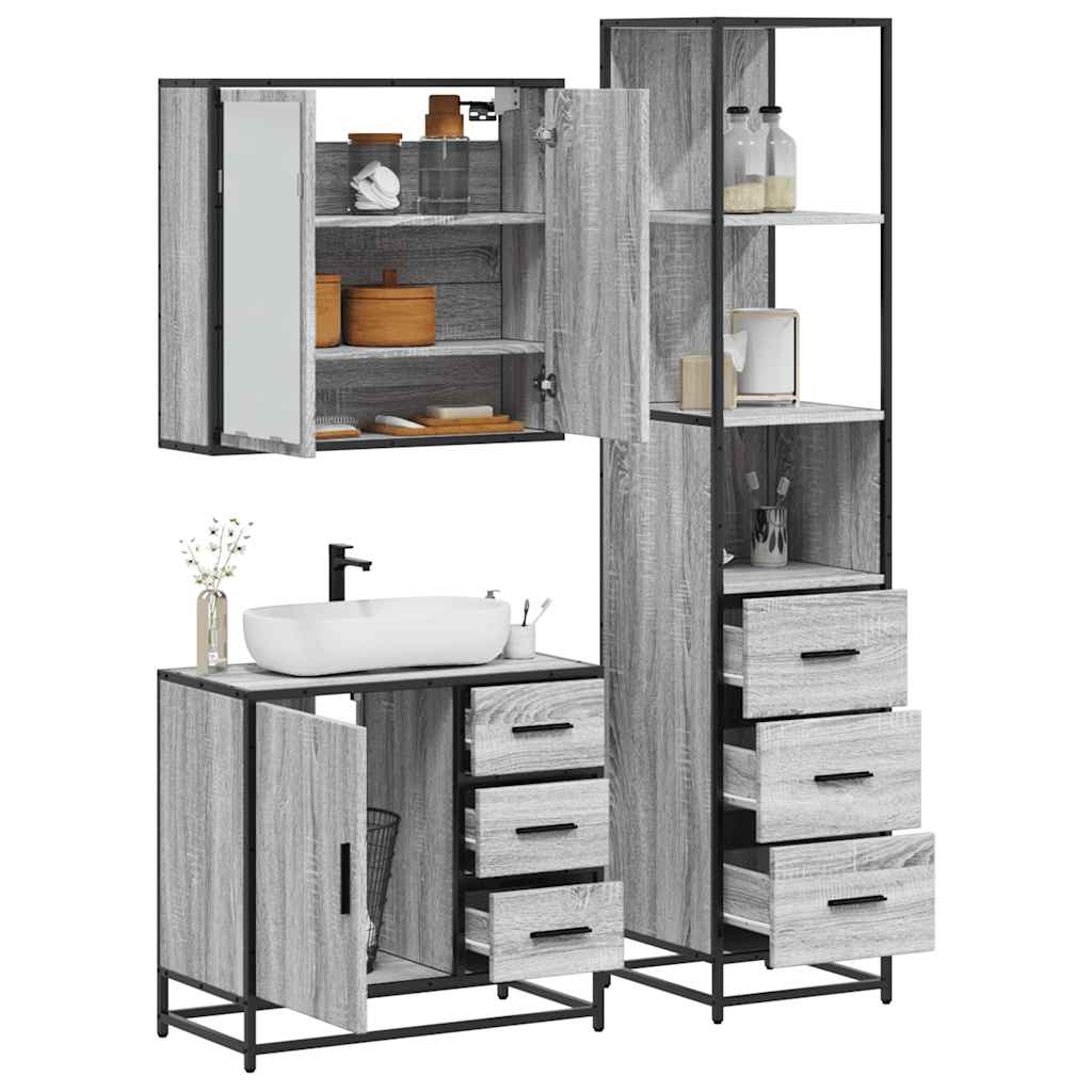 Vetonek Set de muebles de baño 3 pzas madera contrachapada gris sonoma