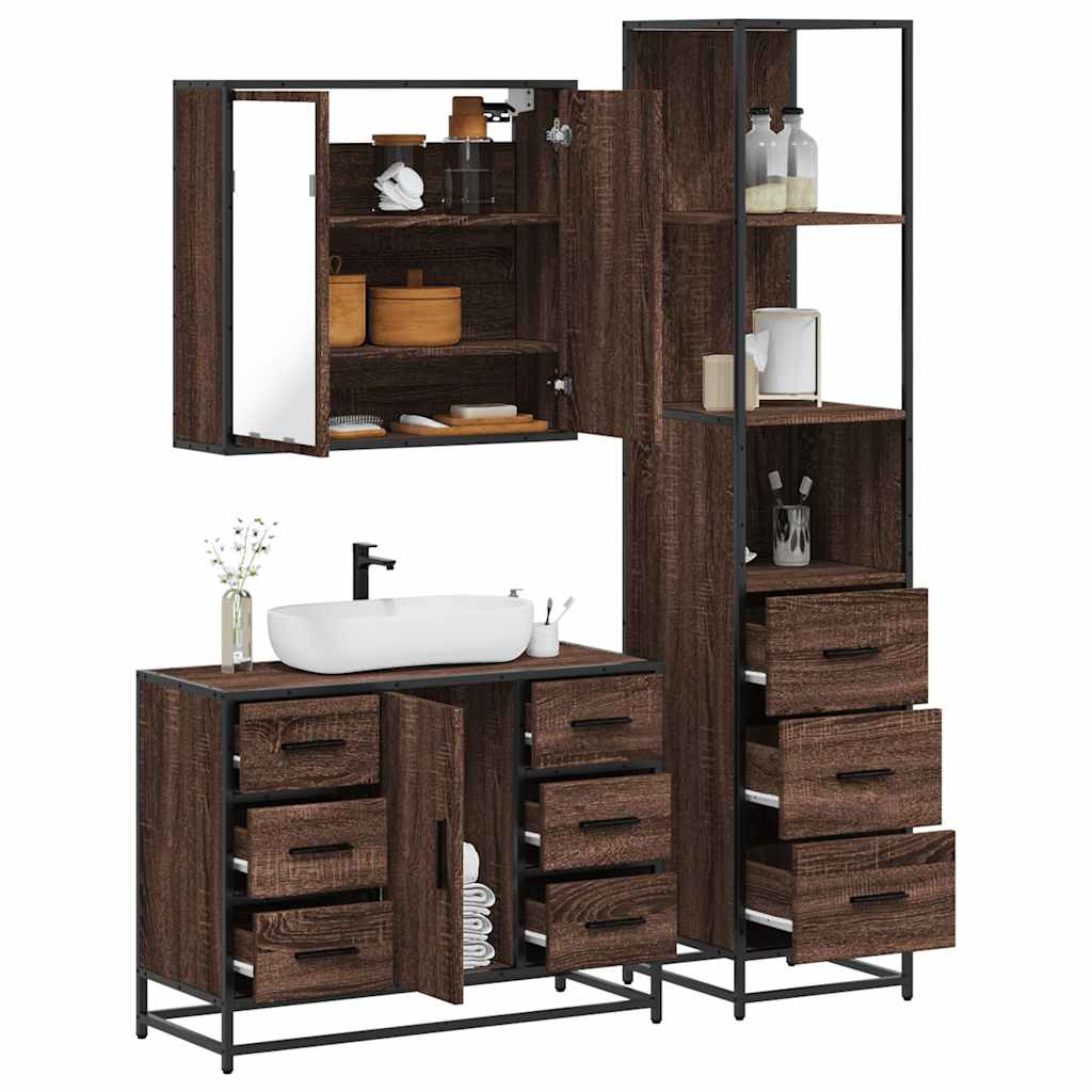 Vetonek Set de muebles baño 3 pzas madera contrachapada roble marrón