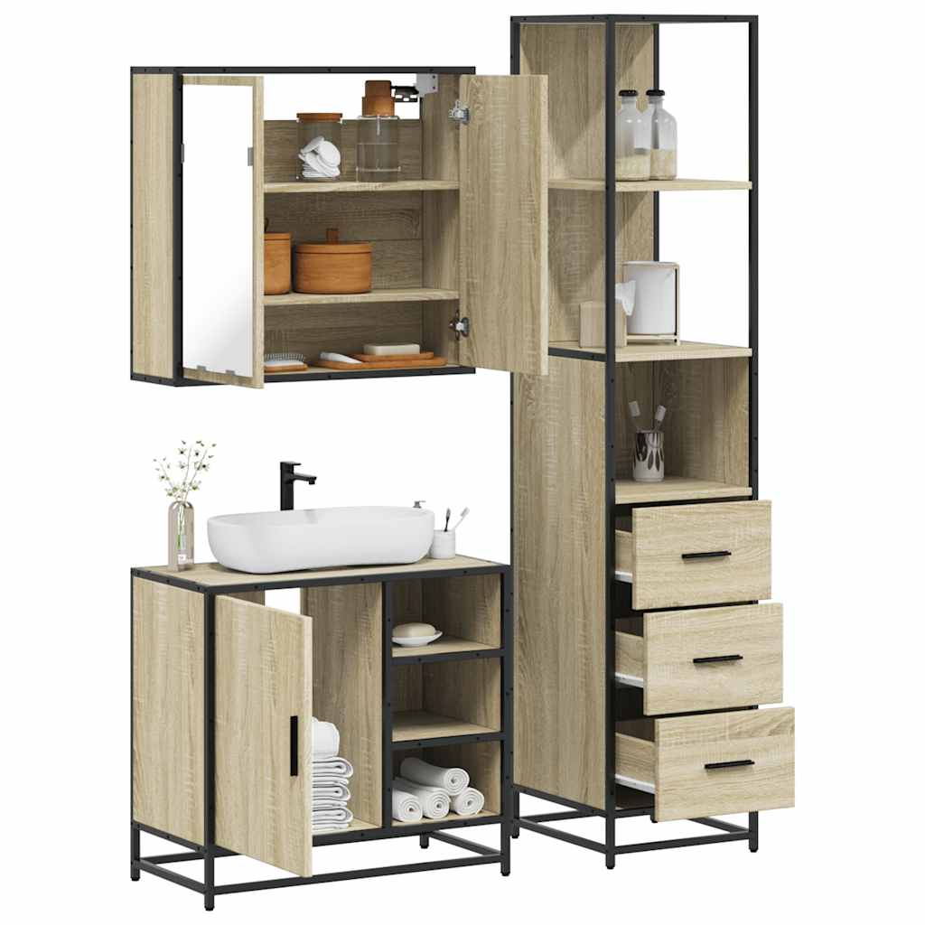 Vetonek Set de muebles de baño 3 pzas madera contrachapada roble Sonoma