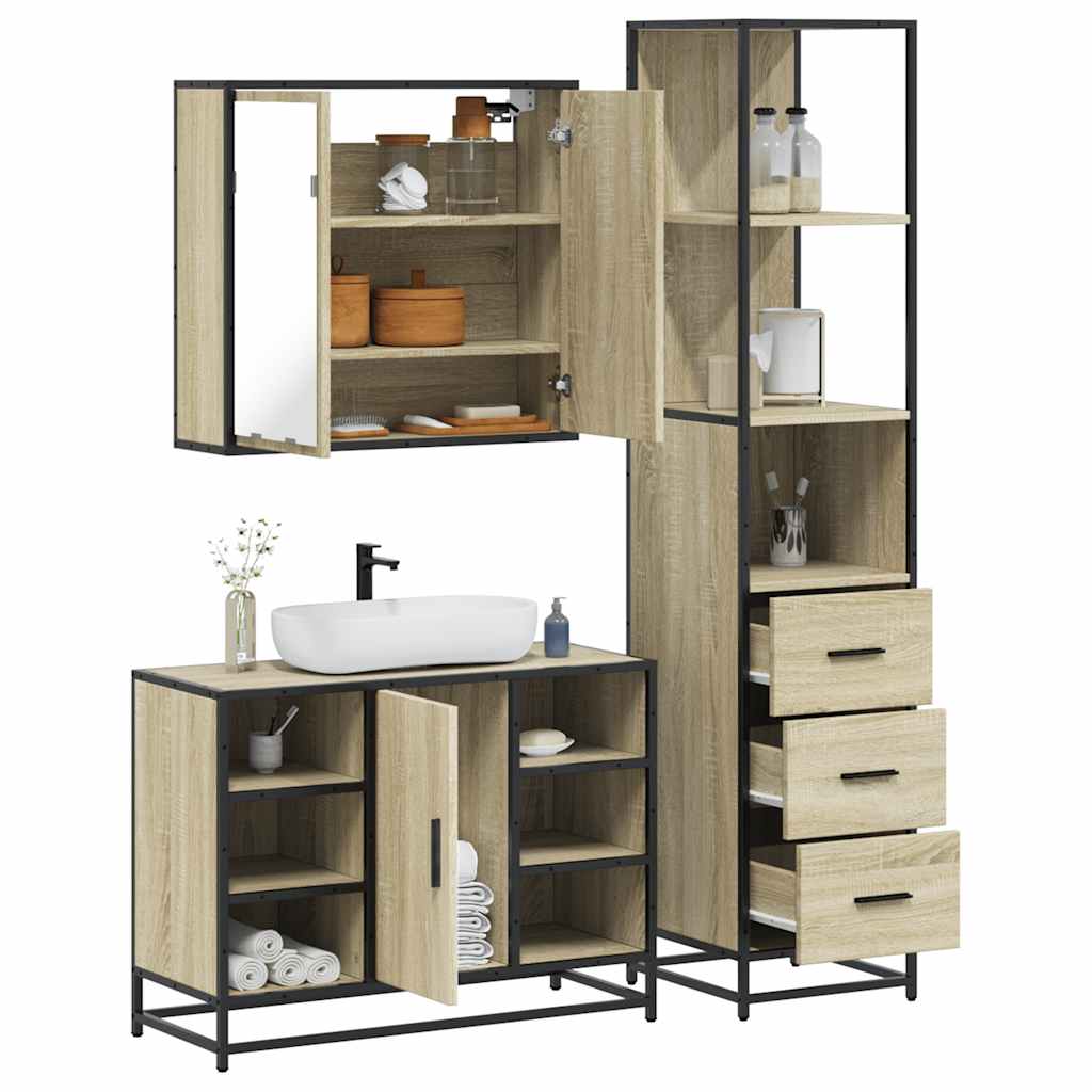 Vetonek Set de muebles de baño 3 pzas madera contrachapada roble Sonoma