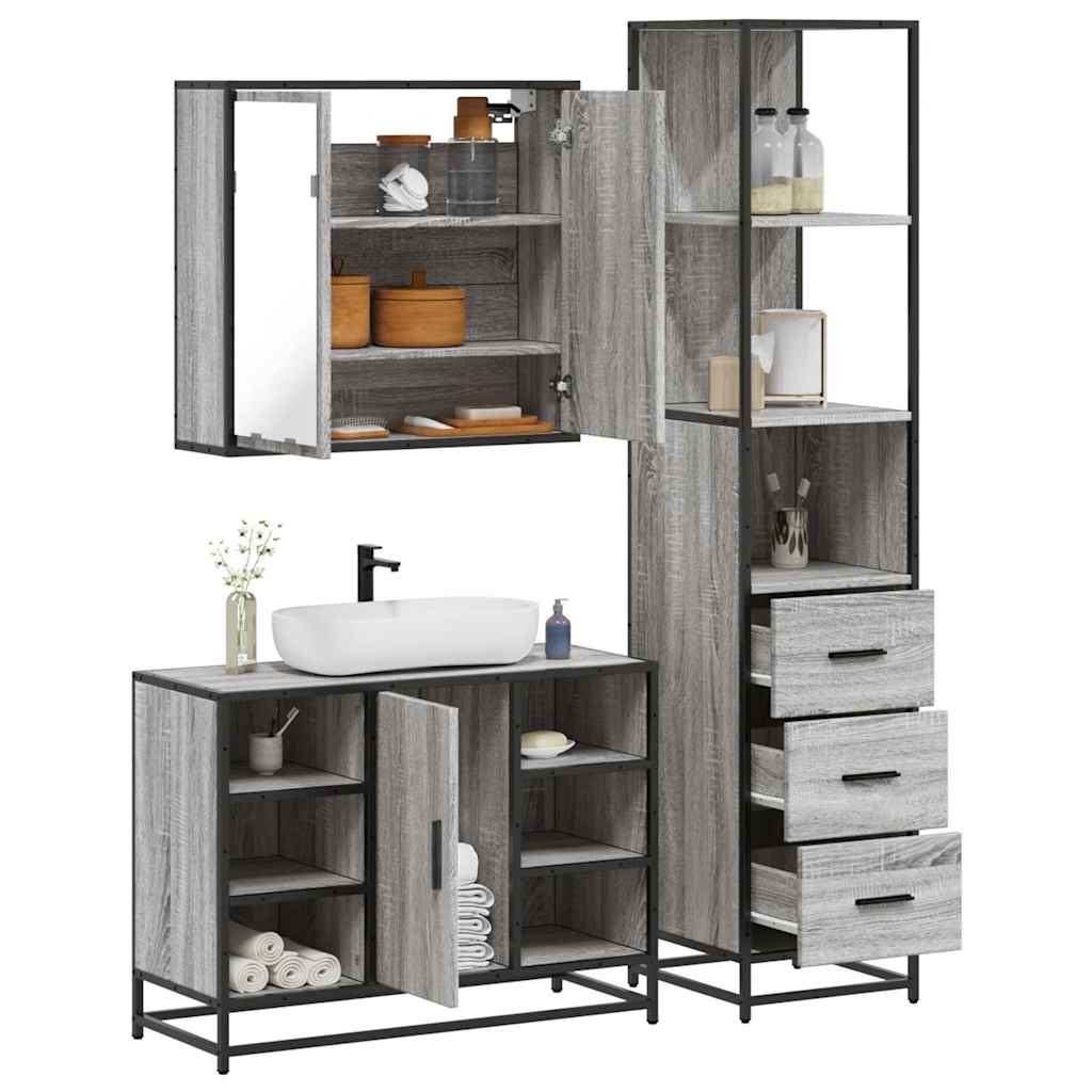 Vetonek Set de muebles de baño 3 pzas madera contrachapada gris sonoma