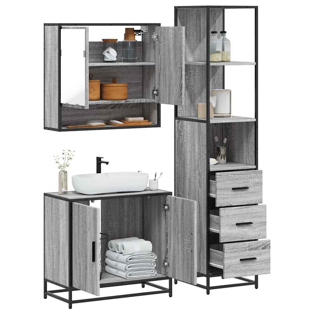 Vetonek Set de muebles de baño 3 pzas madera contrachapada gris sonoma