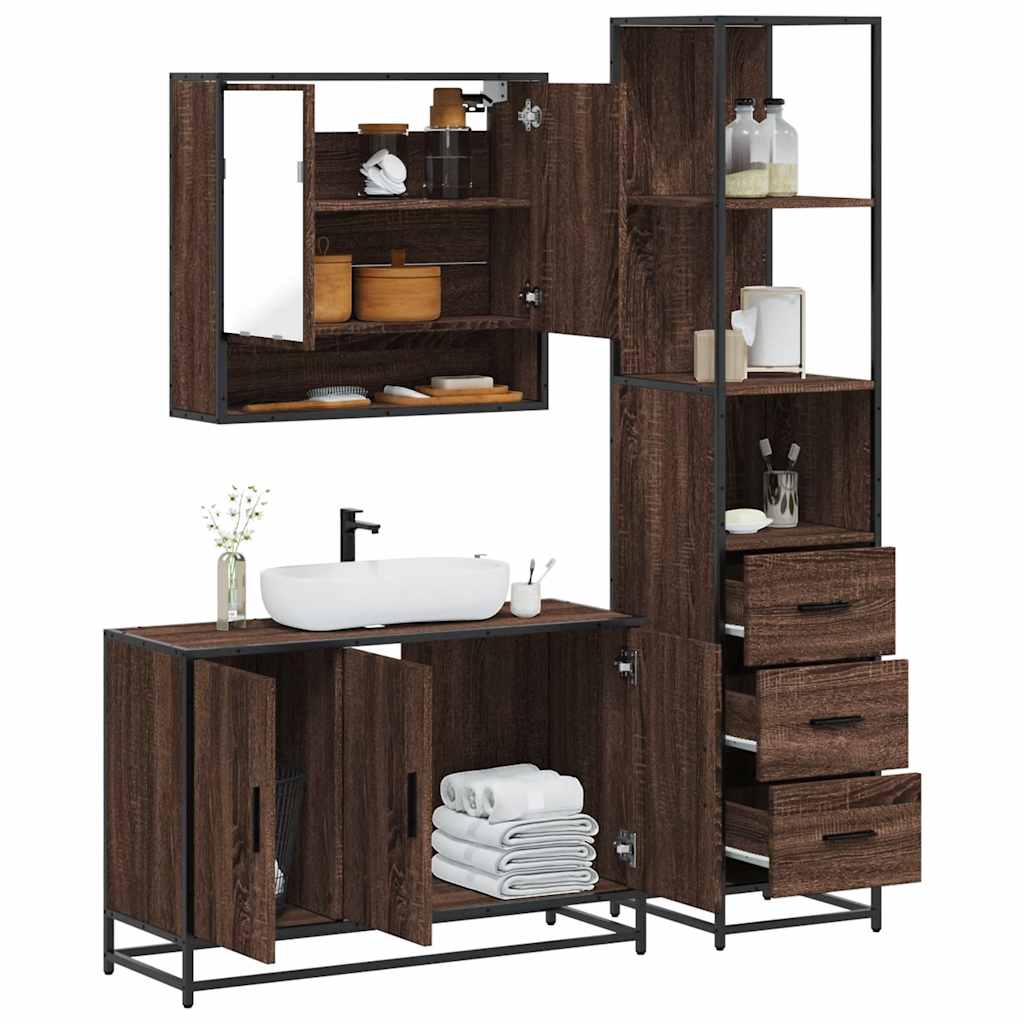 Vetonek Set de muebles baño 3 pzas madera contrachapada roble marrón