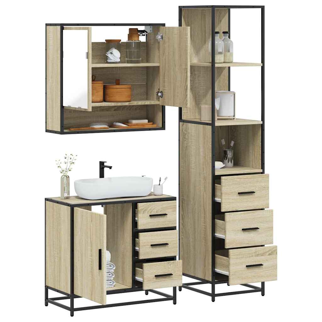 Vetonek Set de muebles de baño 3 pzas madera contrachapada roble Sonoma