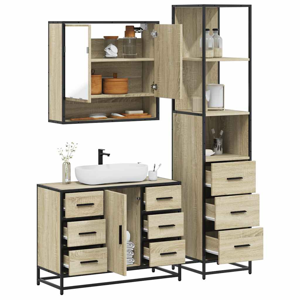 Vetonek Set de muebles de baño 3 pzas madera contrachapada roble Sonoma