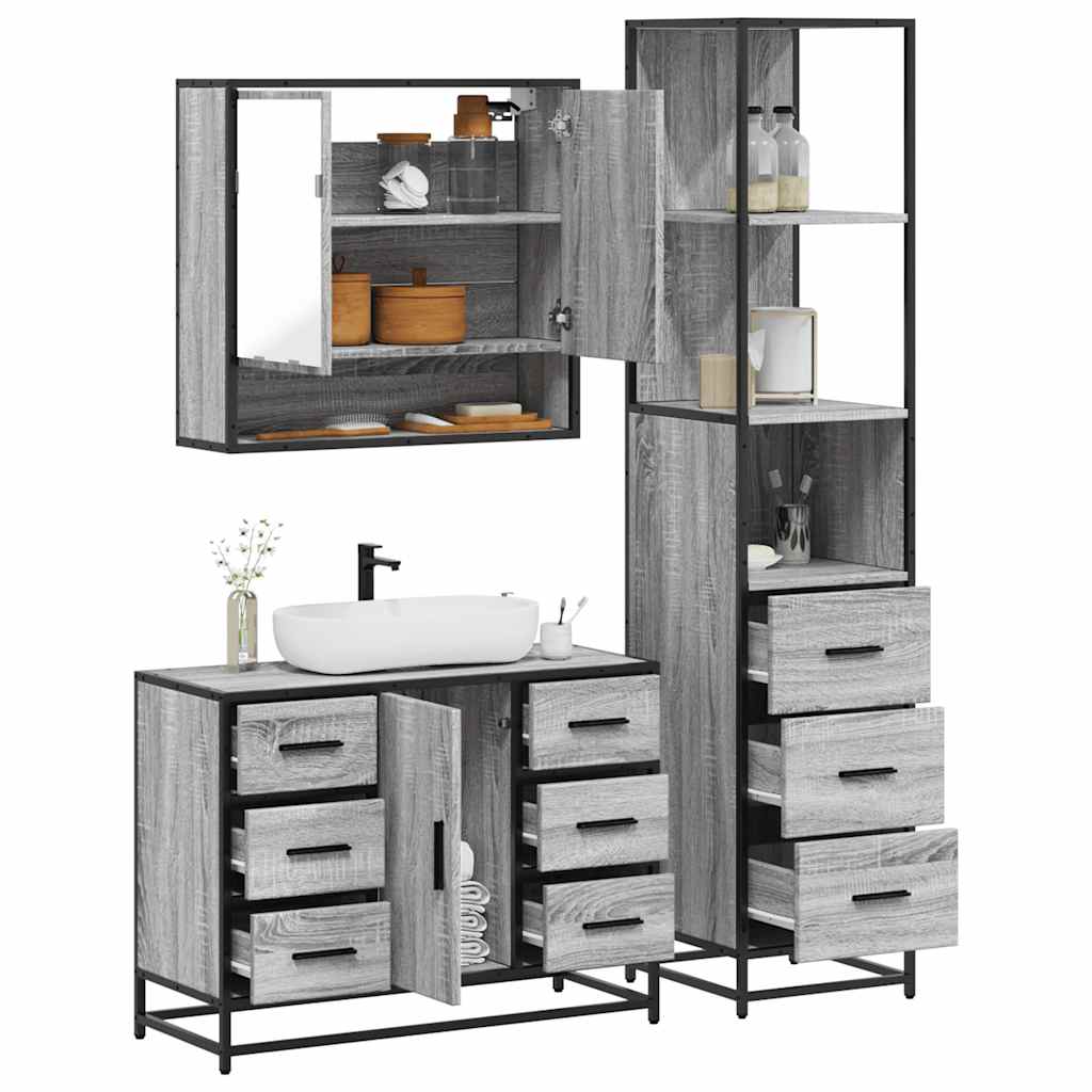 Vetonek Set de muebles de baño 3 pzas madera contrachapada gris sonoma