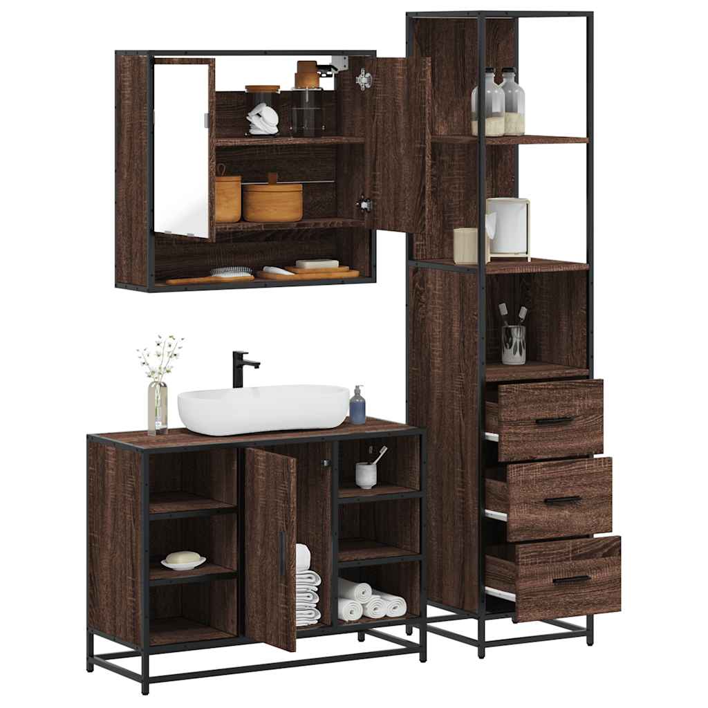 Vetonek Set de muebles baño 3 pzas madera contrachapada roble marrón