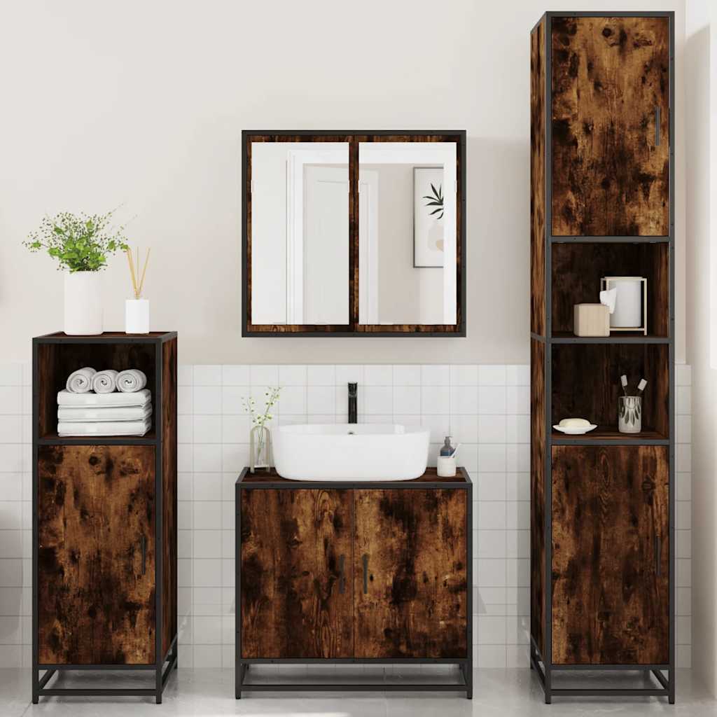 Bathroom Furniture Set 4 pcs Smoked oak wood