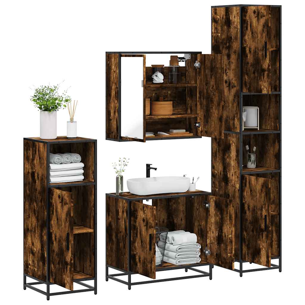 Vetonek Set de muebles baño 4 pzas madera contrachapada roble ahumado