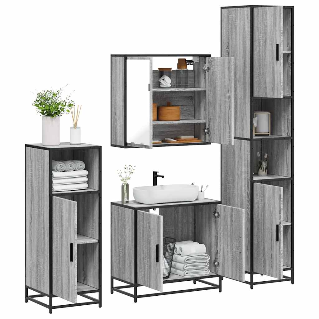 Vetonek Set de muebles de baño 4 pzas madera contrachapada gris sonoma