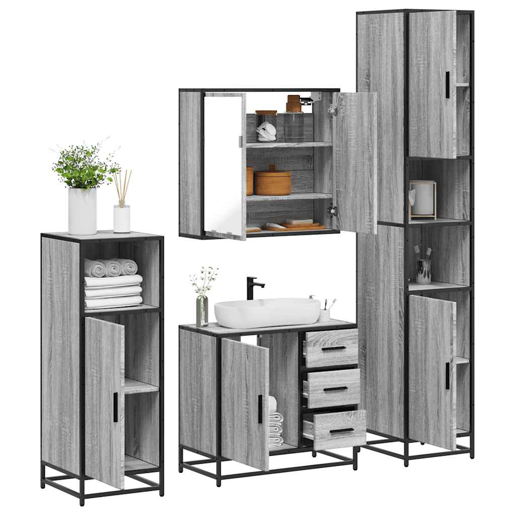 Vetonek Set de muebles de baño 4 pzas madera contrachapada gris sonoma