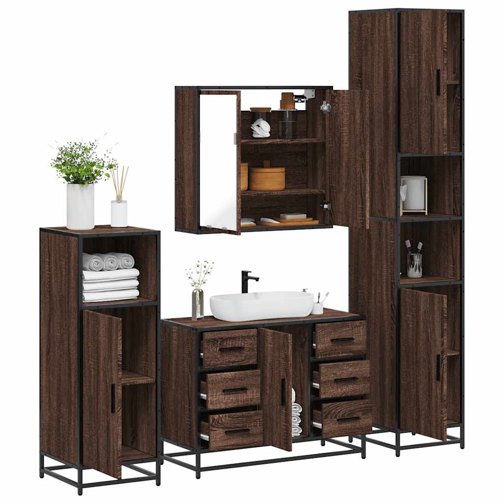 Vetonek Set de muebles baño 4 pzas madera contrachapada roble marrón