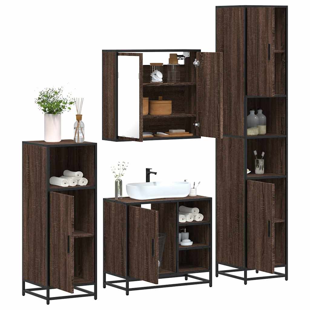 Vetonek Set de muebles baño 4 pzas madera contrachapada roble marrón