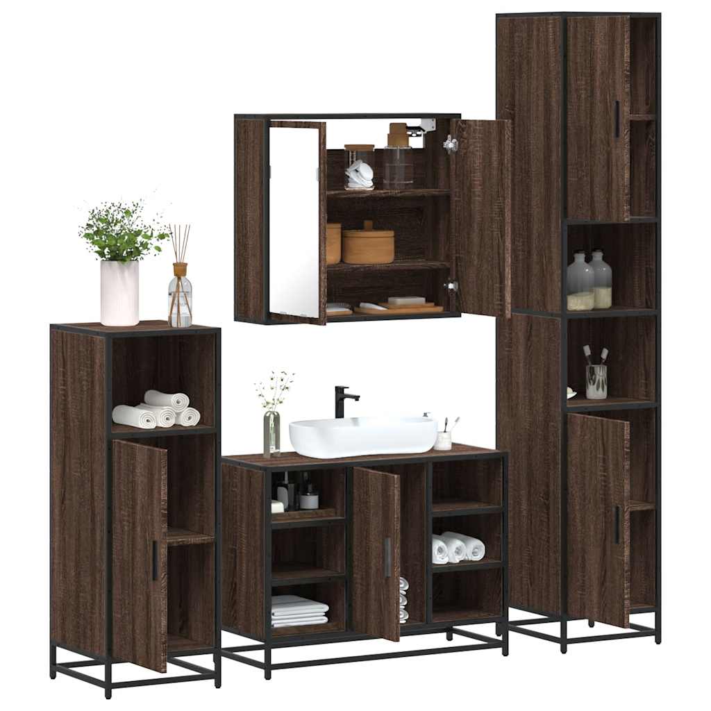 Vetonek Set de muebles baño 4 pzas madera contrachapada roble marrón