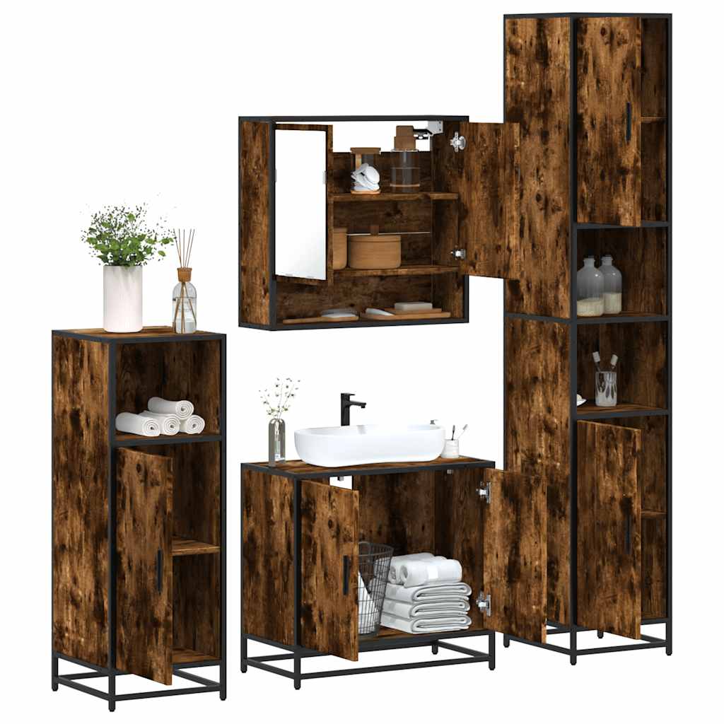 Vetonek Set de muebles baño 4 pzas madera contrachapada roble ahumado