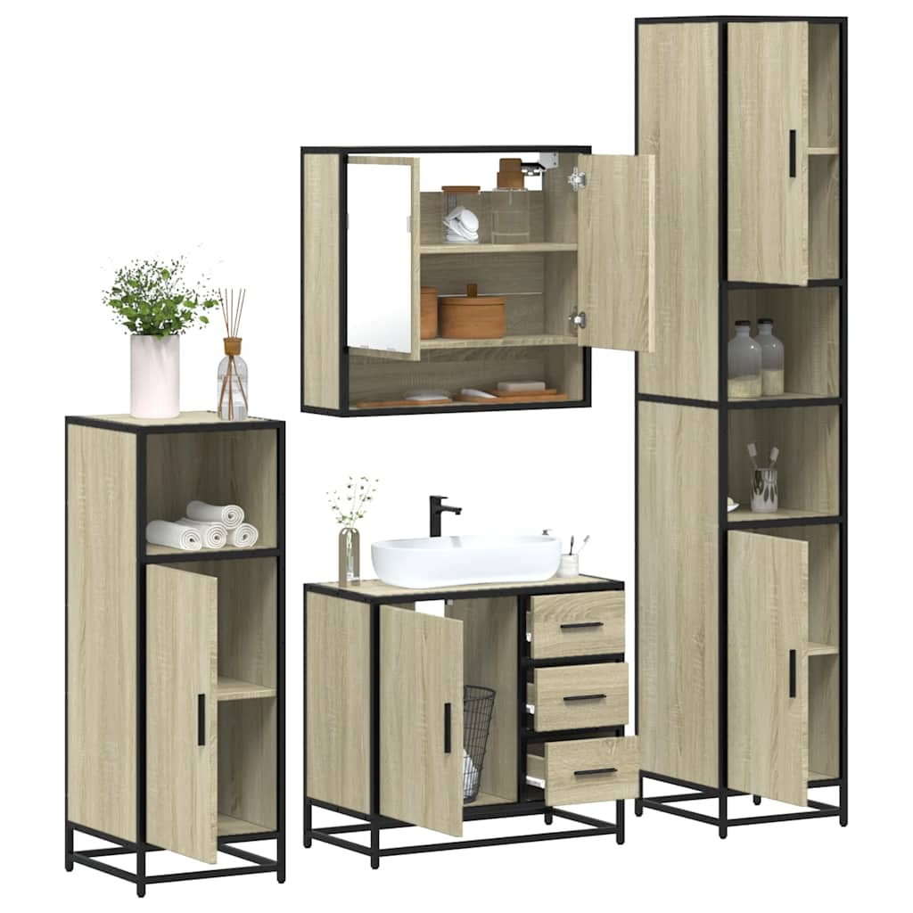 Vetonek Set de muebles baño 4 pzas madera contrachapada roble ahumado