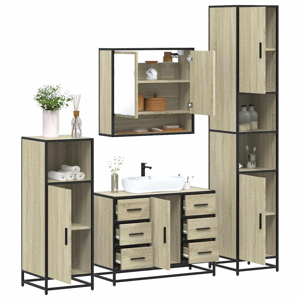 Vetonek Juego de muebles de baño 4 pzas contrachapada roble sonoma