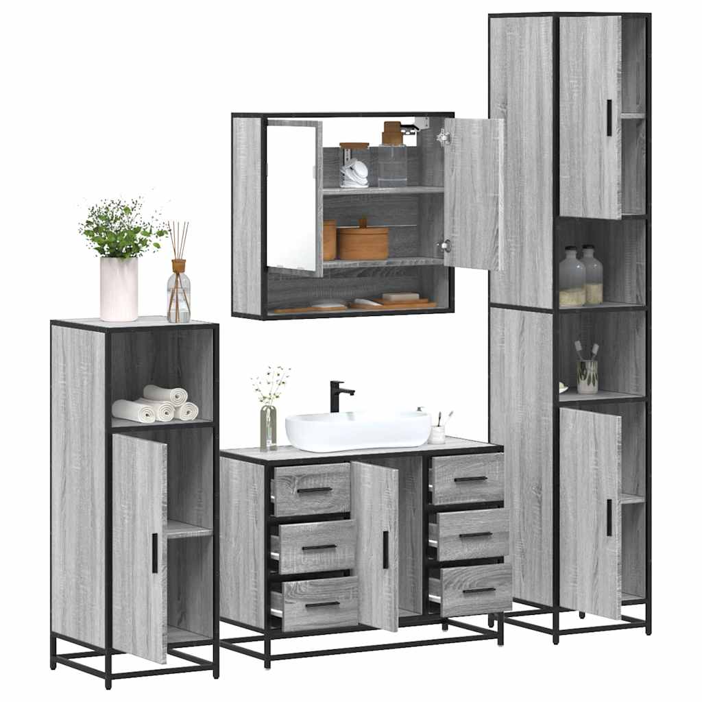 Vetonek Set de muebles de baño 4 pzas madera contrachapada gris sonoma