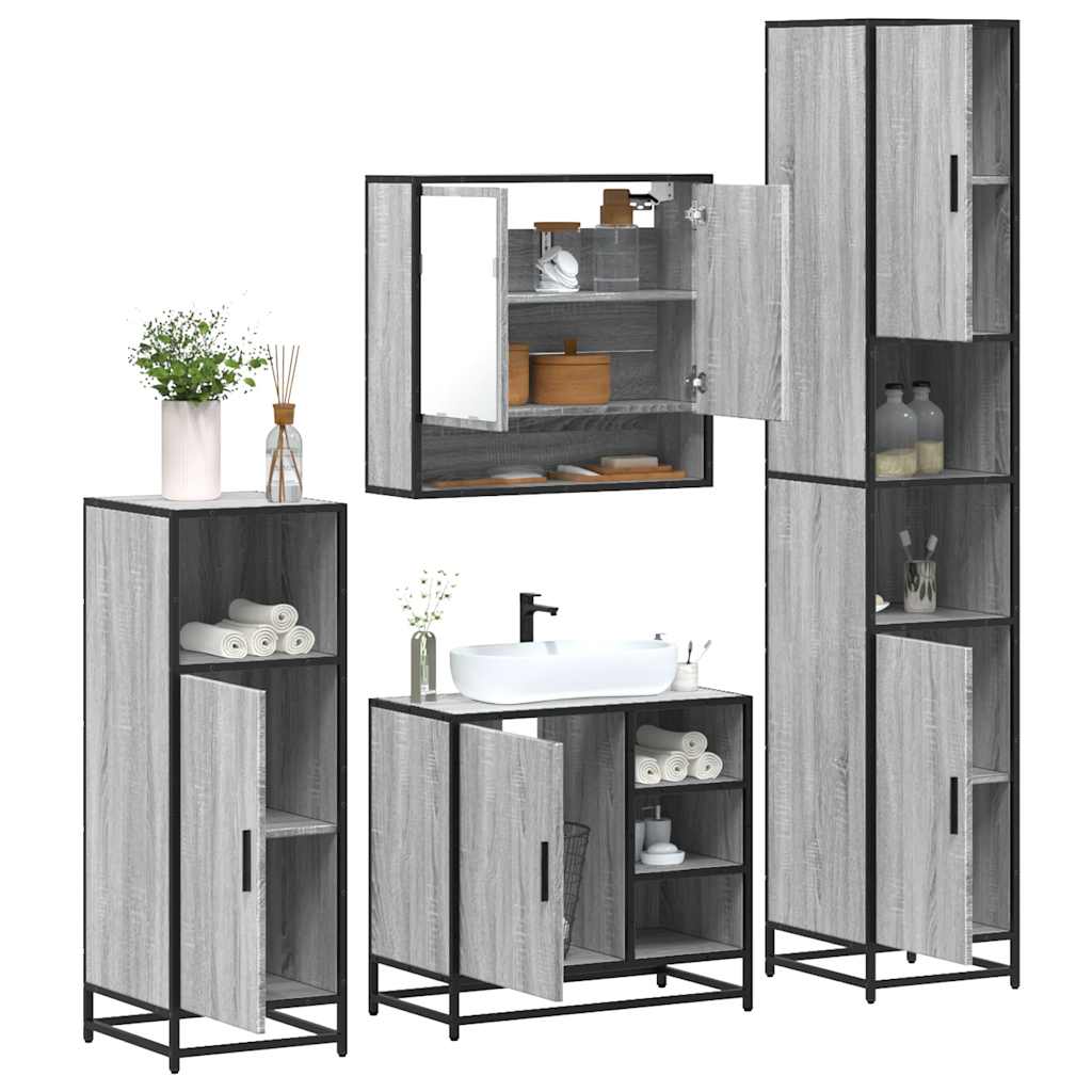 Vetonek Set de muebles de baño 4 pzas madera contrachapada gris sonoma