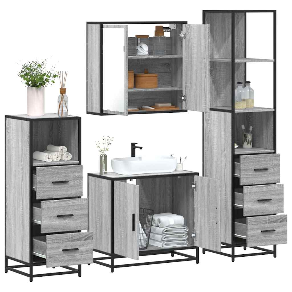 Vetonek Set de muebles de baño 4 pzas madera contrachapada gris sonoma