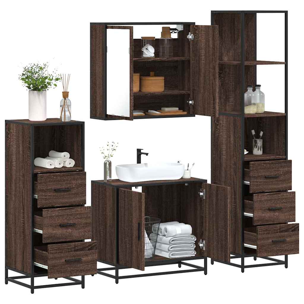 Vetonek Set de muebles baño 4 pzas madera contrachapada roble marrón