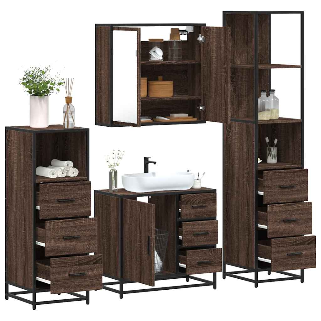 Vetonek Set de muebles baño 4 pzas madera contrachapada roble marrón