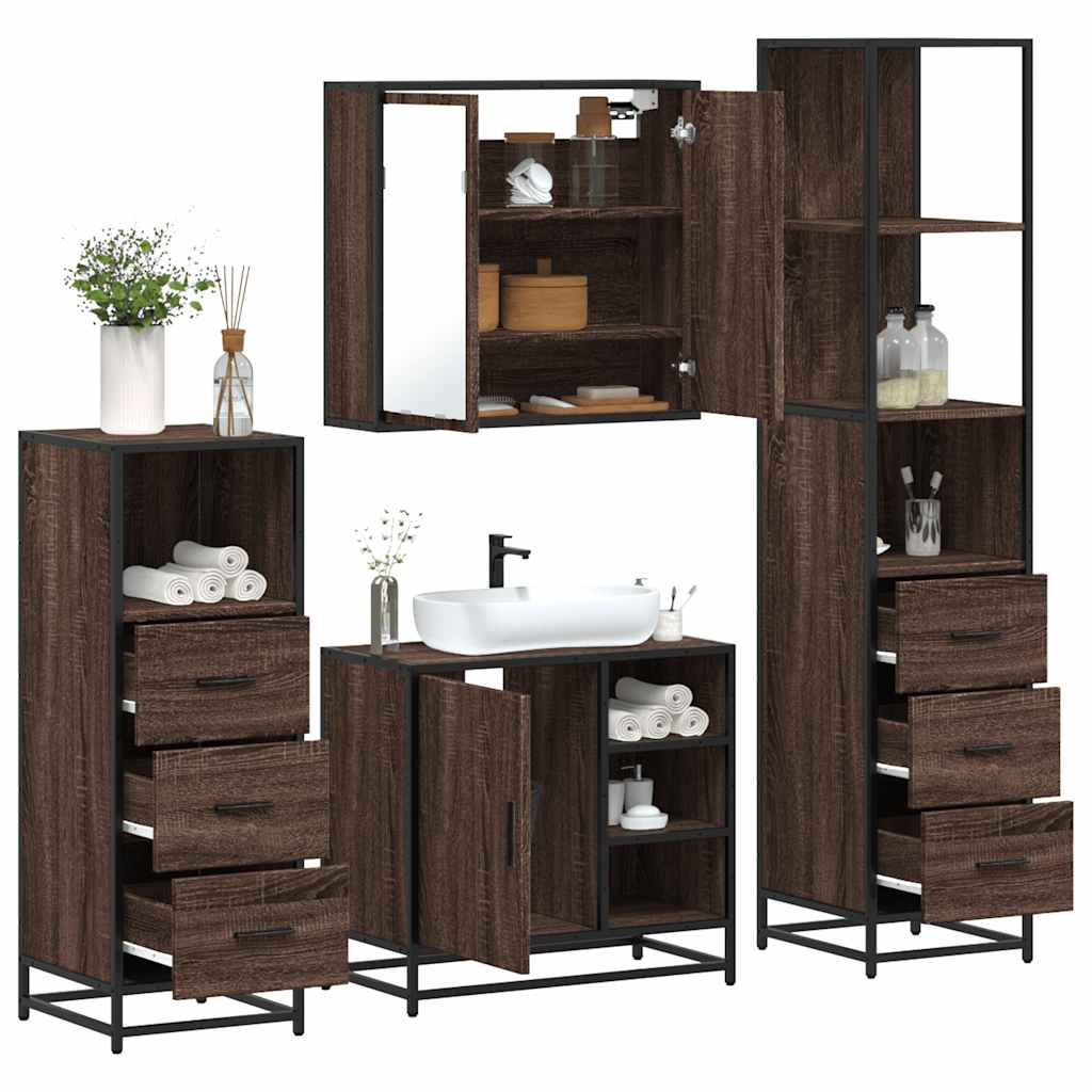 Vetonek Set de muebles baño 4 pzas madera contrachapada roble marrón