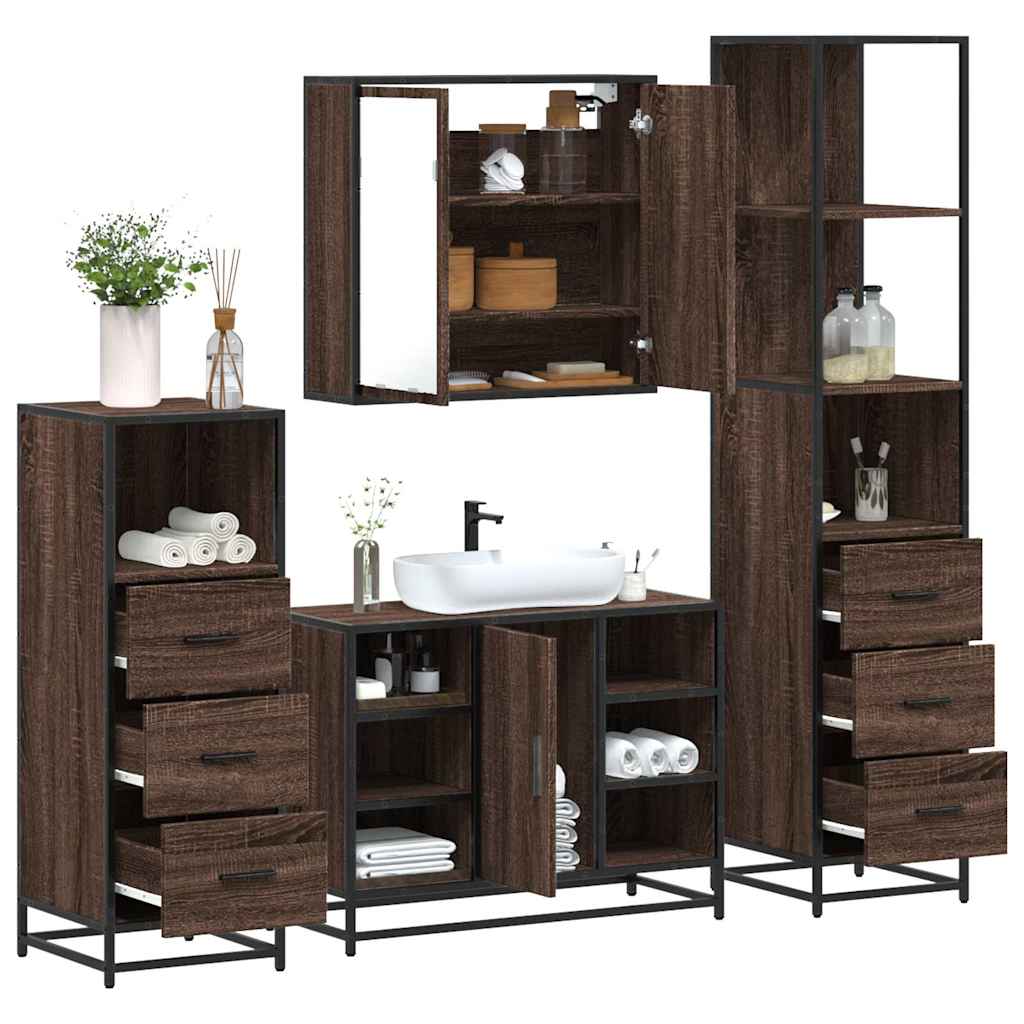 Vetonek Set de muebles baño 4 pzas madera contrachapada roble marrón