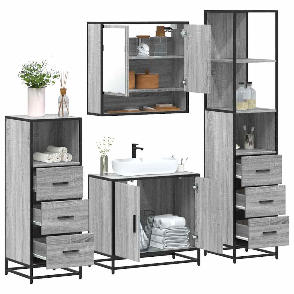 Vetonek Set de muebles de baño 4 pzas madera contrachapada gris sonoma