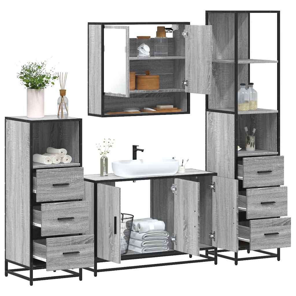 Vetonek Set de muebles de baño 4 pzas madera contrachapada gris sonoma