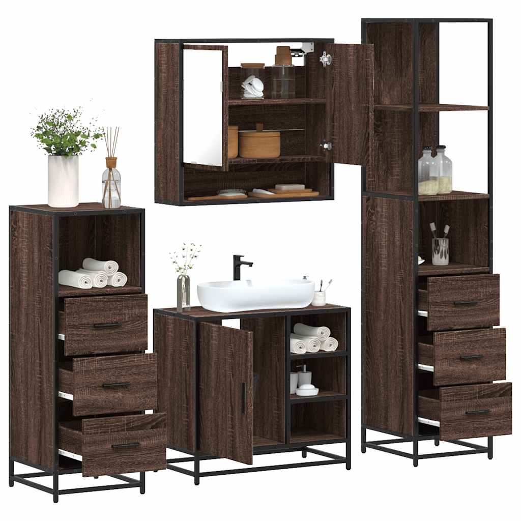 Vetonek Set de muebles baño 4 pzas madera contrachapada roble marrón