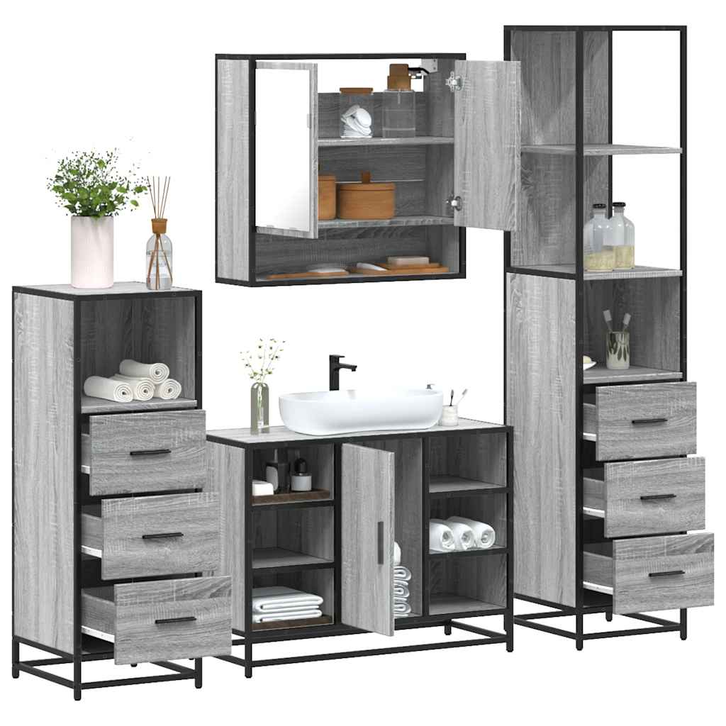 Vetonek Set de muebles de baño 4 pzas madera contrachapada gris sonoma