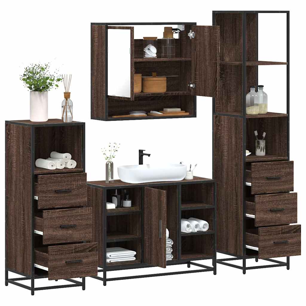 Vetonek Set de muebles baño 4 pzas madera contrachapada roble marrón