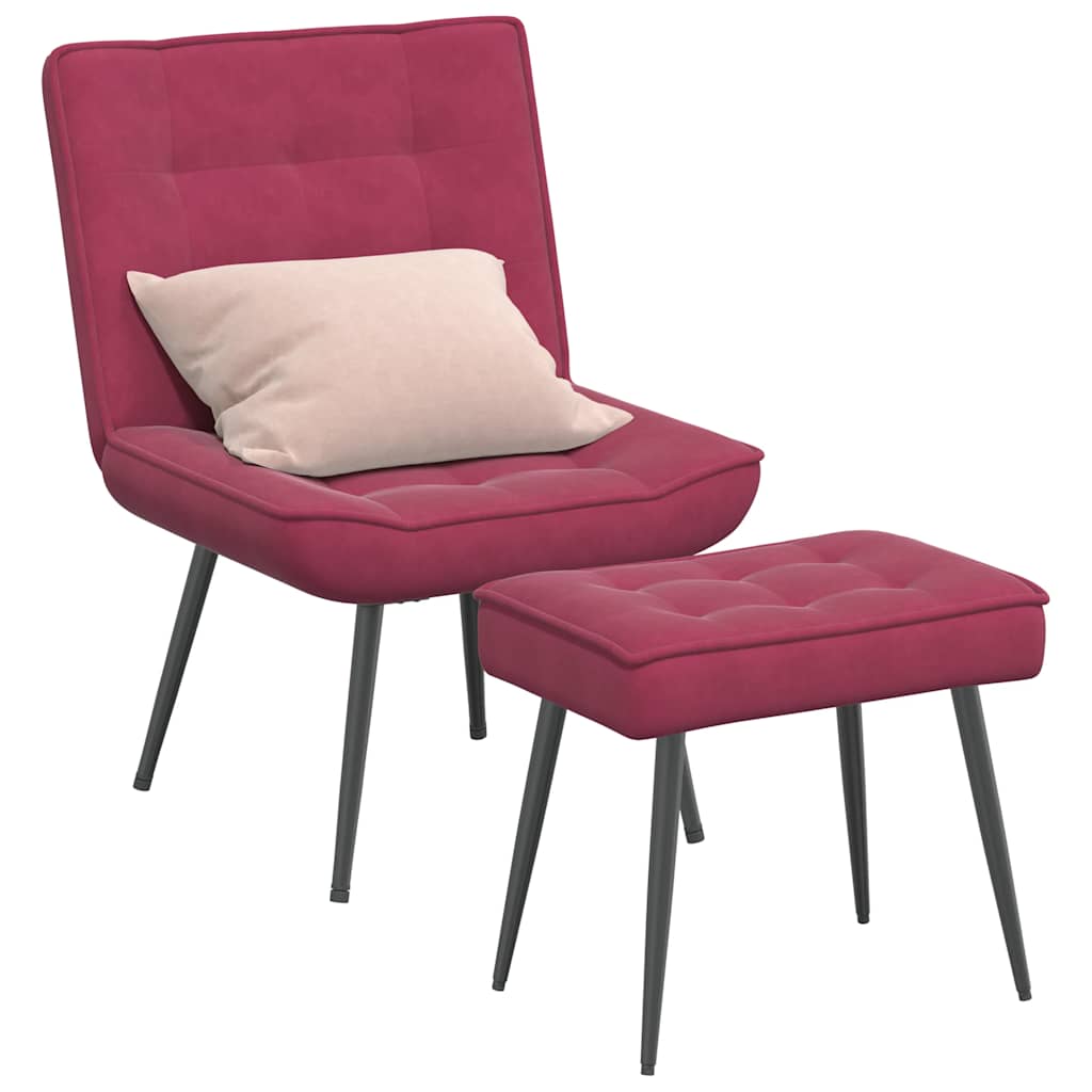 Vetonek Sillón de relax con reposapiés terciopelo rojo tinto