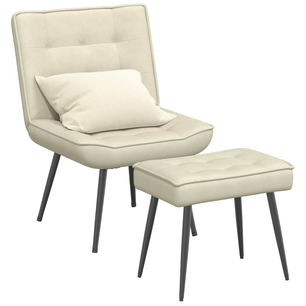 Vetonek Sillón de relax con taburete terciopelo crema