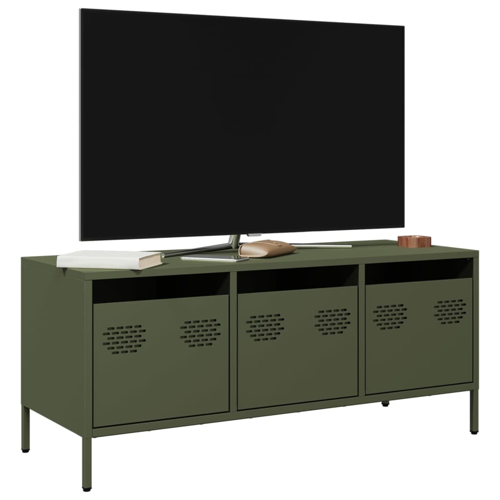 Vetonek Mueble TV acero laminado en frío verde oliva 101,5x39x43,5 cm