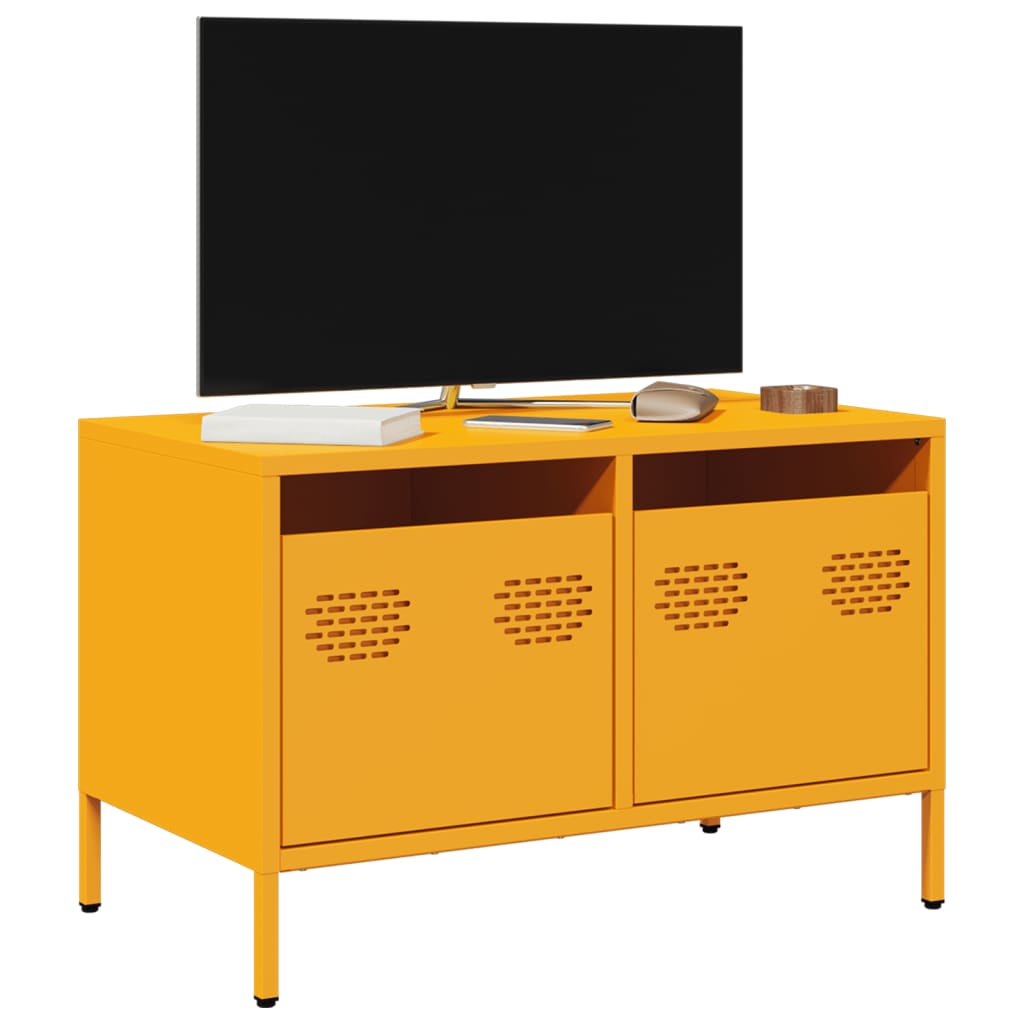 Vetonek Mueble TV acero laminado en frío amarillo mostaza 68x39x43,5 cm