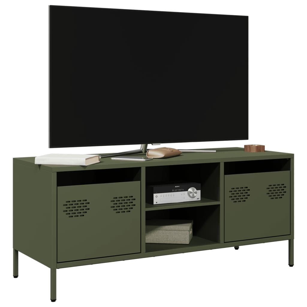 Vetonek Mueble TV acero laminado en frío verde oliva 101,5x39x43,5 cm