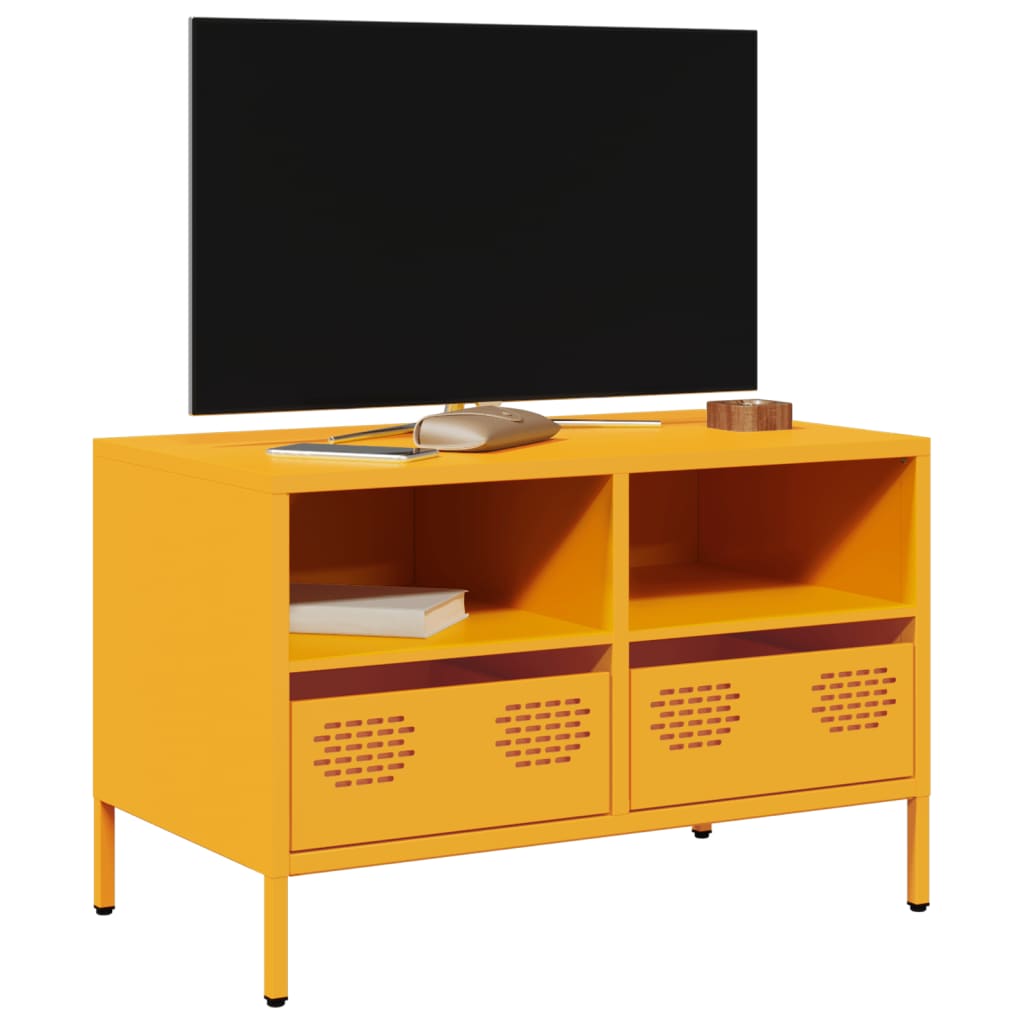 Vetonek Mueble TV acero laminado en frío amarillo mostaza 68x39x43,5 cm