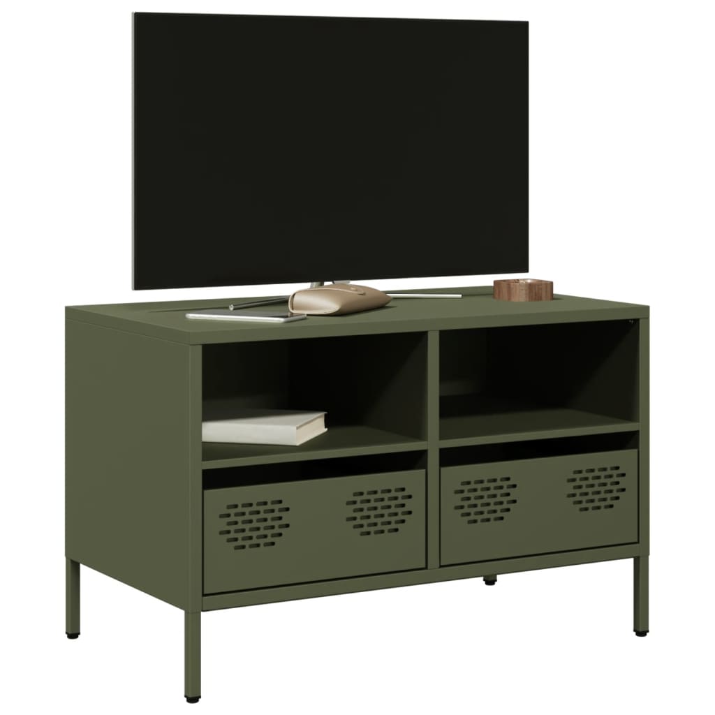 Vetonek Mueble para TV acero laminado en frío verde oliva 68x39x43,5 cm